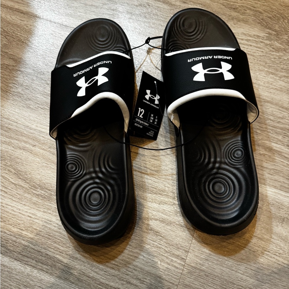 Under Armour Black and White Slide Sandals